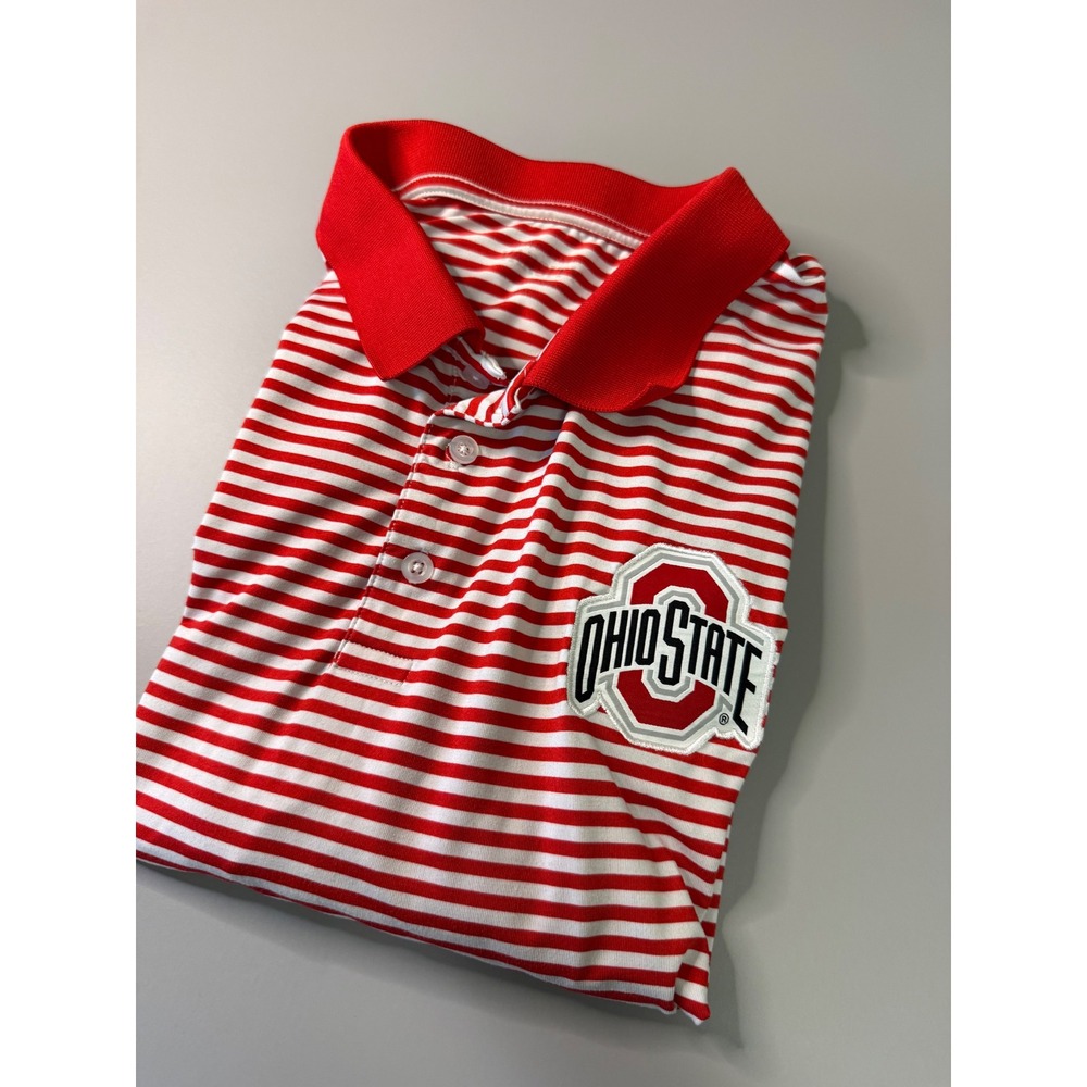Ohio State Buckeyes Mens XL Polo Shirt Red White Striped Varsity Short Sleeve